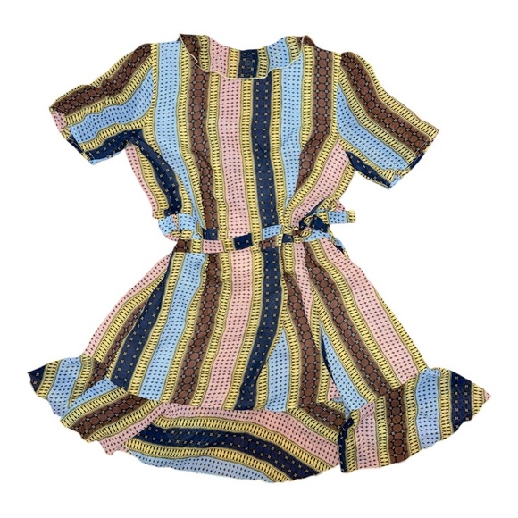 Pink and Yellow Ruffled Wrap Midi Dress - Picture 2 of 6